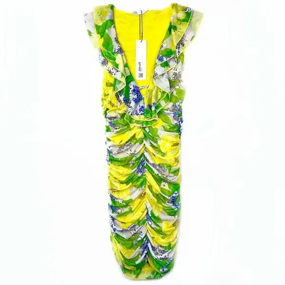 ZARA Floral Tulle Draping Dress Size Small NWT - Picture 2 of 6